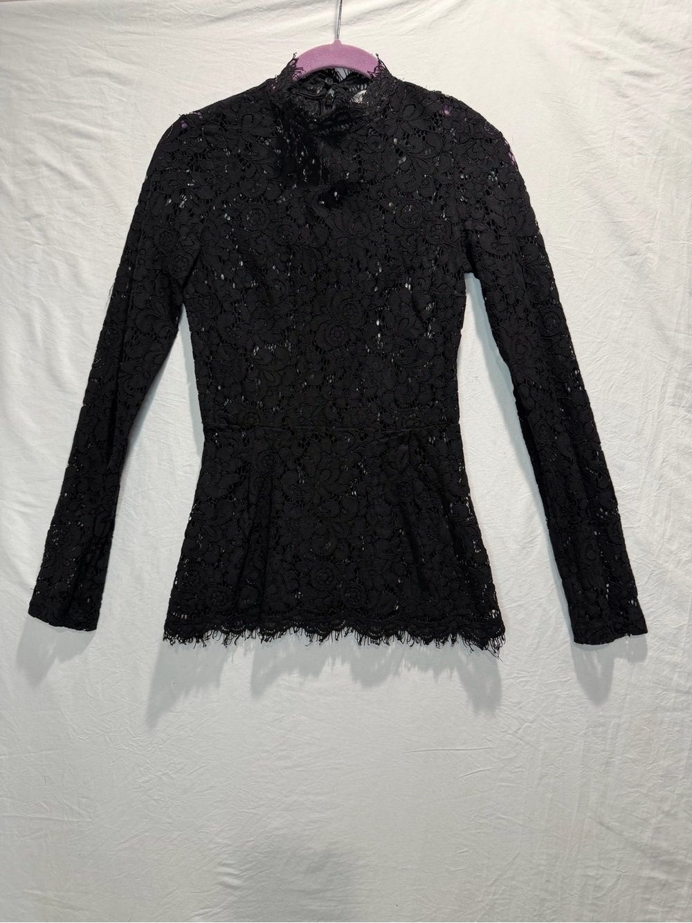 H&M Black Floral Lace Long-Sleeve Peplum Top